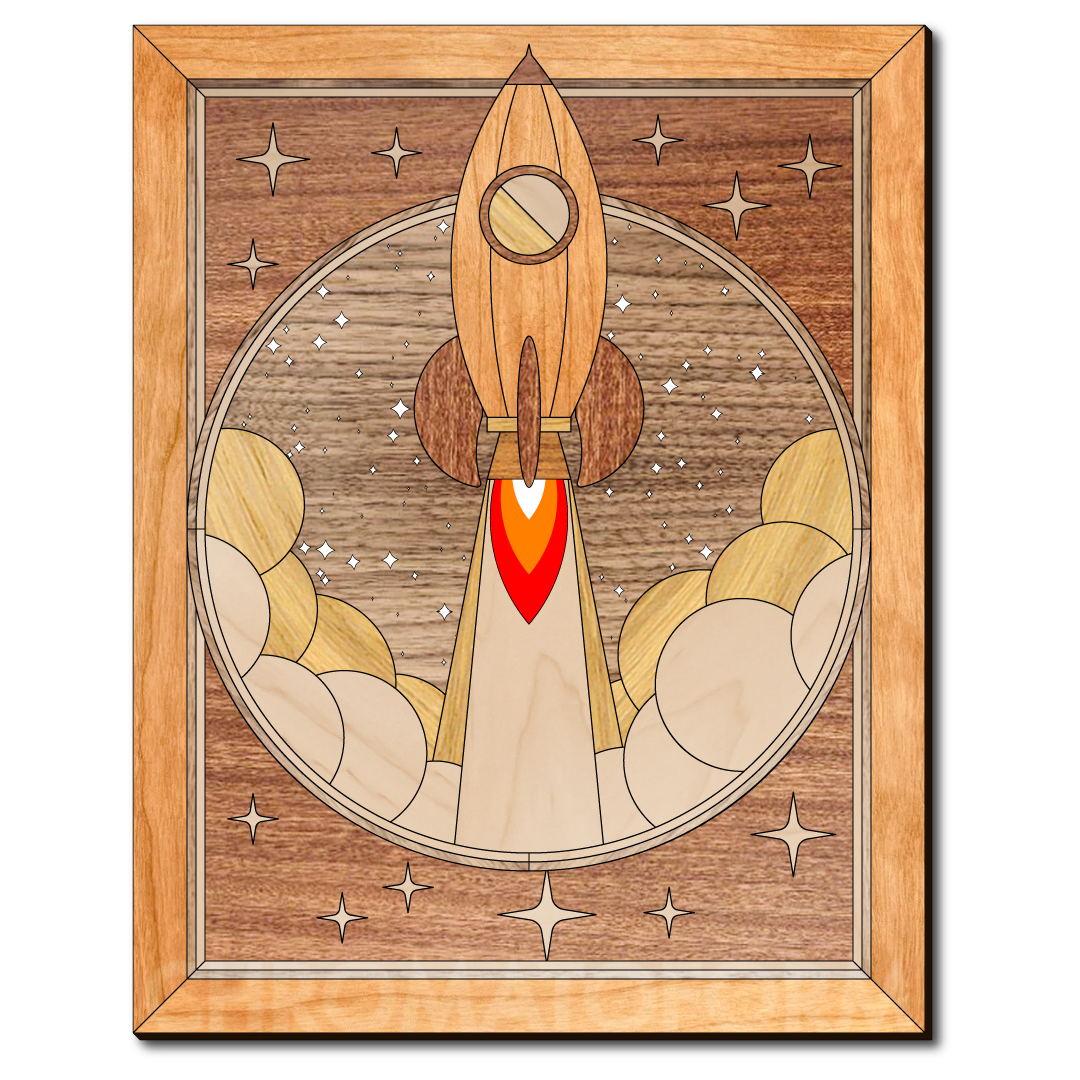 "Blast Off" - 11"x14" Wood & Acrylic Marquetry