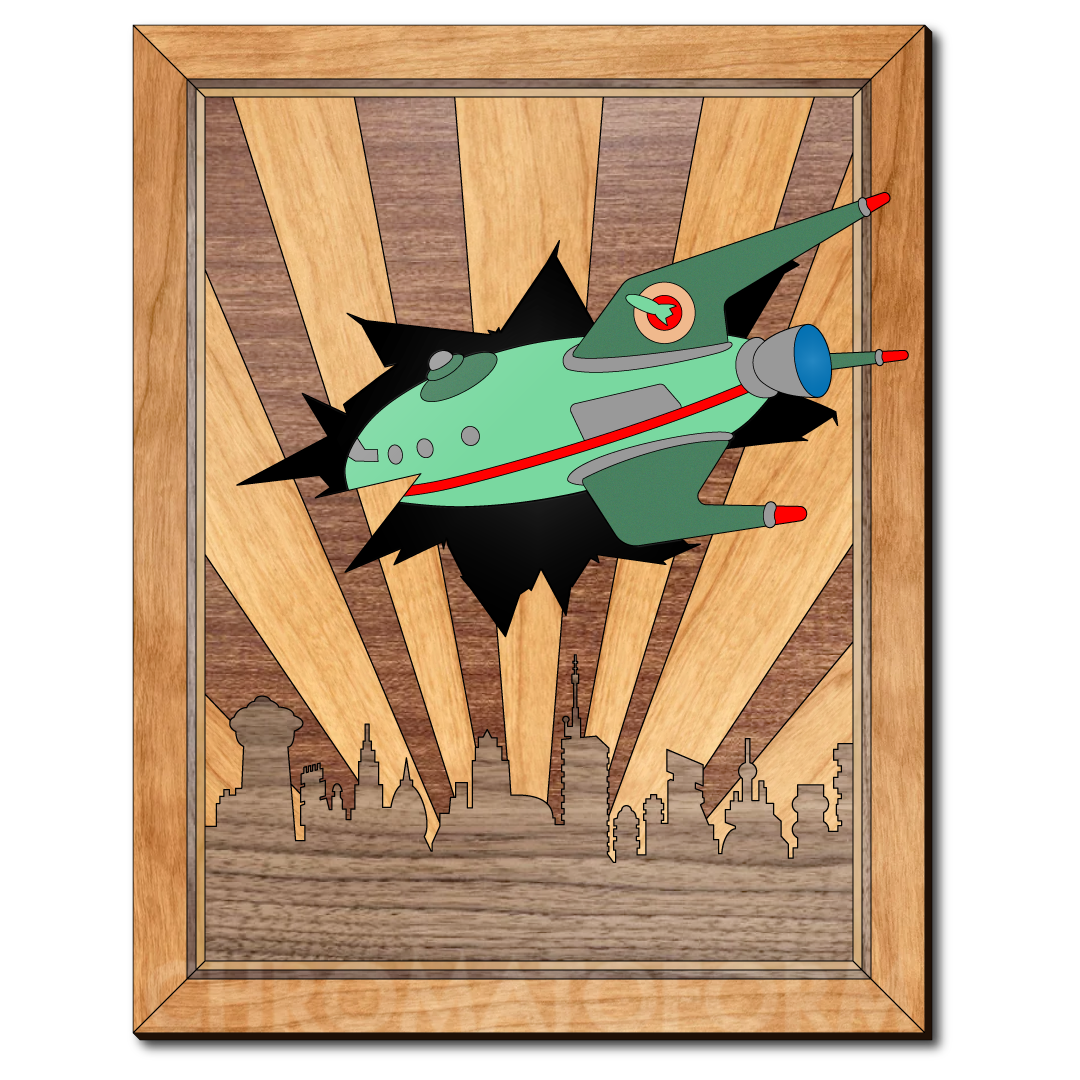 "Good News, Everyone!" - 11"x14" Wood & Acrylic Marquetry