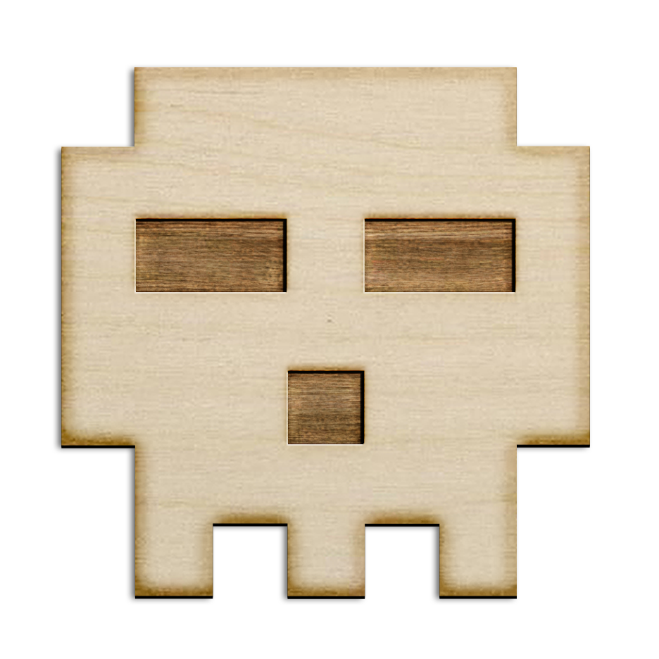 Wooden pixelated skull design