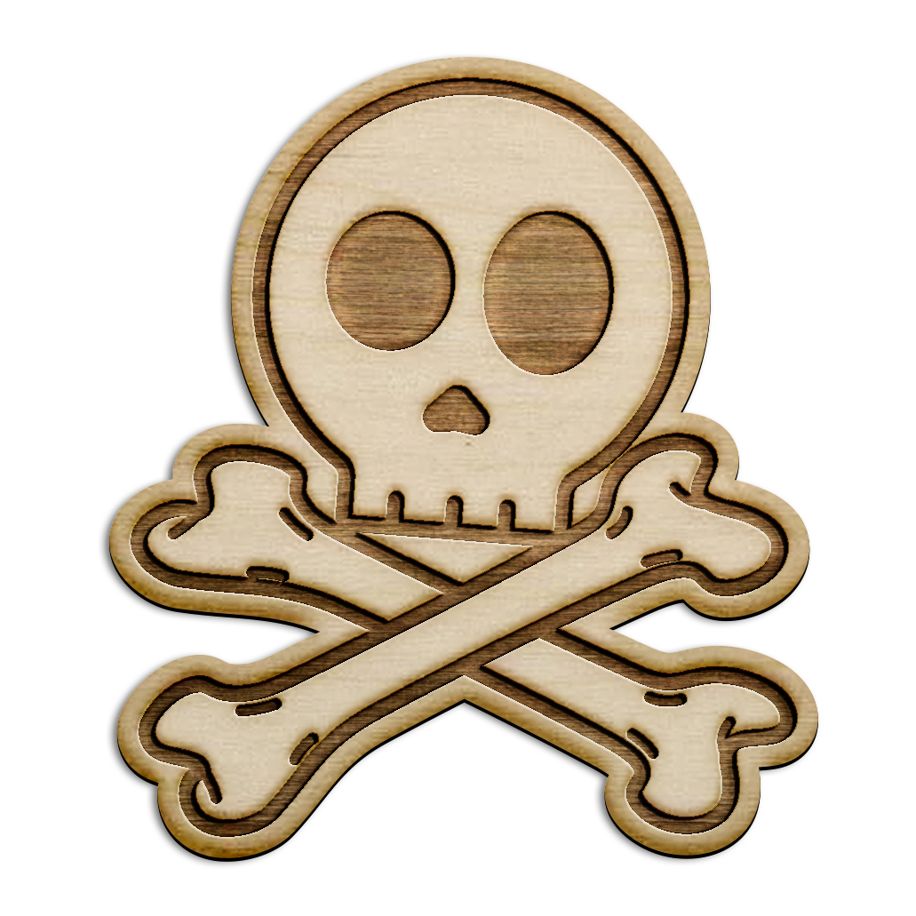 Wooden skull and crossbones engraving